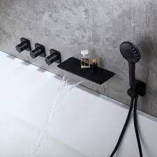 modern stylish wall mount waterfall bathtub faucet with hand shower in matte black solid brass bathtub faucet wall faucet waterfall bathtub faucet