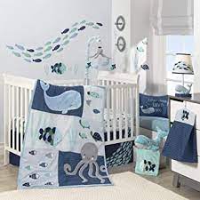 Amazon Com Lambs Ivy Oceania 6 Piece Baby Crib Bedding Set Blue Ocean Nautical Aquatic Whale Octopus Theme Baby