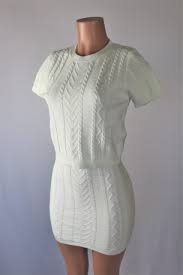 #classic style guild #dress #embroidered flowers #floral applique #knit skirt #maxi dress full length #scoop neck #scoop neckline #vintage 1970s blue knit maxi dress with white soutache and applique embroidered flowers and swirls s #vintage. Cable Knit Skirt Set Off White Ribbed Crop Top And High Waist Mini Skirt Set
