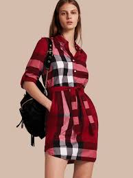Women S Dresses Jumpsuits Burberry Red Shirt Dress Checked Shirt Dress Cotton Shirt Dress