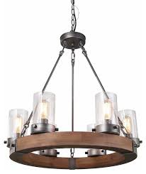 Laluz 6 Light Wood Chandeliers Rustic Pendant Lighting Circular Ceiling Lights Industrial Chandeliers By Lnclighting Llc