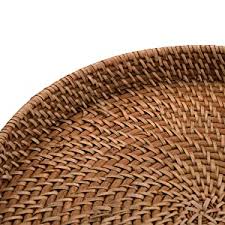Round shape with handle, convenient to use and easy to storage items. Amazon Com Round Rattan Woven Serving Tray With Handles Ottoman Tray For Breakfast Drinks Snack For Coffee Table Home Decorative 16 9 Inch Honey Brown Serving Trays