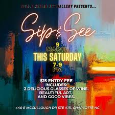 Join us at the gallery, this Saturday 3/9 from 7-9 PM for our Sip & See  Social Event! Tickets