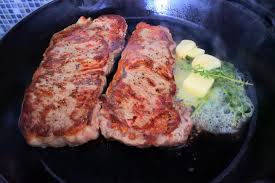 Seared in oil with the skillet and basted in butter, then finished by melting a herb butter pat on top. The Perfect Skillet Steak Kitrusy