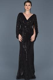 Siyah Siyah Pullu V Yaka Abiye Abu575 Vestidos Vestidos Estilosos Looks