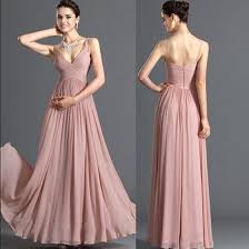 Women Dusky Pink Pleated V Neck Spaghetti Straps Prom Chiffon Bridesmaid Dress Simple Prom Dress Dresses Chiffon Party Dress