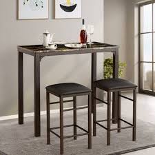 Denham 3 Piece Gray Pub Table Set Kitchen Bar Table Counter Height Dining Sets Marble Dining Table Set