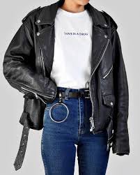 What To Wear With A Black Biker Jacket White Tee And High Waist Jeans Leather Jacket Outfits Fashion Cool Outfits