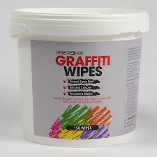 Try wiping graffiti with any common paint thinner (ex: Graffiti Removal Wipes Hygiene4less