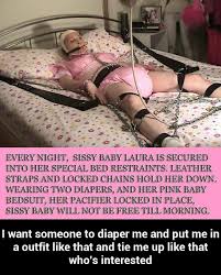 We did not find results for: Every Night Sissy Baby Laura Is Secured Into H Er Special Bed Restraints Leather Straps And Locked Chains Hold Her Down Hearing Two Diapers And Her Pink Baby Bedsuit Her Pacifier Locked