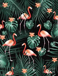 And their necks are so long that one does not see their faces on umbrellas. Tropical Flamingo Floral Night Pattern 1 Tropical Decor Art Mixed Media By Anitas And Bellas Art