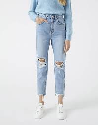 Discover the latest trends in clothing, shoes and accessories. Pull Bear Mom Jeans With Rips In Medium Blue Asos