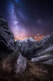 Mountains And Stars By Croosterpix Mountain Mountainrange Mountainpeak Hill Ridge Landscape Scenic R Night Sky Wallpaper Sky Aesthetic Magical Sky