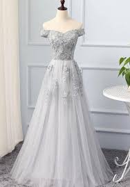 Grey Tulle Off Shoulder Long Prom Dress Elegant Party Dress Formal Dress 2018 Formal Dresses Elegant Party Dresses Prom Dresses
