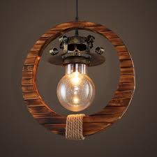 Single Light Bare Bulb Pendant Light With Wood Ring Industrial Glass Hanging Lamp In Brass Beautifulhalo Com
