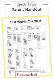 Free Printable First Words Checklist For Early Speech And Language Development Comes In Speech And Language Speech Therapy Activities Speech Language Therapy