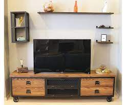rustic wood and steel tv unit urban natural wooden and metal media console industrial style tv stand loft style ent ev mobilyalari mobilya ev dekorasyonu