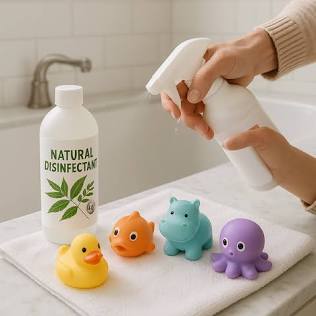 Natural hydrogen peroxide sprays sanitize toys without leaving toxic chemical film behind, AI generated