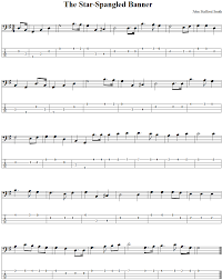 Labelled diagram of music notation: The Star Spangled Banner Bass Guitar Tab And Sheet Music