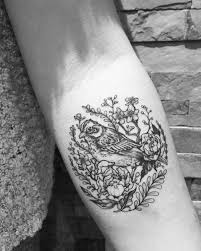 Black And White Cherry Blossom Thigh Tattoo Sparrow Tattoo With Peonies And Cherry Blossoms By Mgptattoos At Ink And Water Tattoos In Toronto Water Tattoo Sparrow Tattoo Tattoos