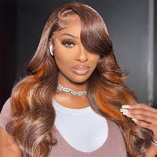 Orange Ginger Brown Highlight Wig Human Hair P4/350 Colored Body Wave 13x6 HD Lace Front Wig Pre Plucked Hairline for Women 14 inch
