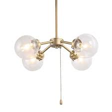 Design house 519264 1 light ceiling light with pull chain the design house 519264 ceiling mount globe light has an elegant design that complements any closet bedroom or hallway this light is constructed of formed steel and features. New World Decor Pursuit 4 Light Gold Modern Contemporary Chandelier Lowes Com Contemporary Chandelier Pull Chain Light Fixture Gold Ceiling Light