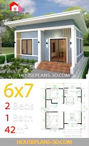 Complete with materials for floors and walls, furnitures. Simple House Plans 6x7 With 2 Bedrooms Shed Roof House Plans 3d Diy House Plans Simple House Plans House Plans