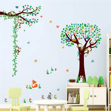 Us 2 13 10 Off Animals Zoo Cartoon Tree Monkey Diy Home Decor Wall Sticker Children Height Growth Chart Measure Kids Room Nursery Decal In Wall