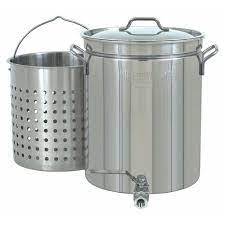 For the cooking stage, a large stainless steel pot is preferred. 10 Gallon Stainless Steel Stock Pot Spigot And Basket 1140 Bayou Classic Depot