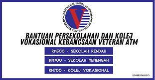 Permohonan ke program tersebut dilangsungkan secara online mulai 19 oktober 2017 sehingga 20 disember 2017. Permohonan Bantuan Persekolahan Kolej Vokasional Kebangsaan Veteran Atm Terima Rm500 Rm700 Setiap Pelajar Edu Bestari