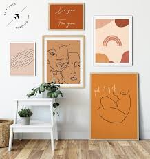 Burnt Orange Fine Line Art Set Of 5 Prints Abstract Body Print Gallery Wall Quote Print Feminine Minimal Minimalist Rainbow Print Orange Wall Art Gallery Wall Art Set