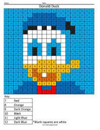 Donald Duck Color By Number Coloring Squared Subtraction Color By Number Printable Math Coloring