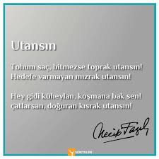 Necip Fazil Kisakurek Utansin Siiri Utansin Tohum Sac Bitmezse Toprak Utansin Hedefe Varmayan Mizrak Utansin Hey Gidi Kuheylan Ko Poems Quotes Proverbs
