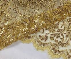 Sometimes copper lamé is seen. Lace Fabric Gold Sequin Lace Fabric Guipure Lace By Lacentrim Gold Lace Fabric Lace Fabric Fabric Trimmings
