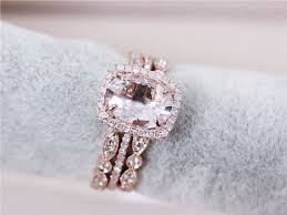 3 Rings Set Vs 7x9mm Pink Morganite Wedding Set By Abbyandwills With Images Morganite Wedding Set Engagement Wedding Rings