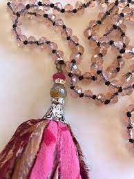 Long Pink Sari Silk Tassel Necklace Hand Knotted Sari Tassel Etsy Silk Tassel Necklace Boho Chic Necklace Beaded Tassel Necklace