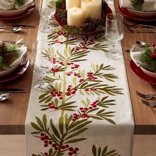 Holly Embroidered Table Runner Reviews Crate And Barrel In 2020 Christmas Table Cloth Embroidered Table Runner Christmas Table Linen