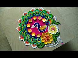Peacock Rangoli Design For Navratri And Diwali Festival S Youtube Free Hand Rangoli Design Rangoli Designs Easy Rangoli Designs Diwali