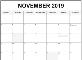 Blank November 2019 Calendar Holidays Calendar Printables Template Printable Calendar 2019 Template