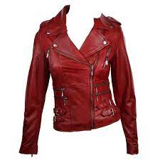100 Ladies Real Leather Jacket Short Fitted Bikers Style Retro Red Rock Amazon Co Uk Clothing Leather Jackets Women Red Jacket Leather Leather Jacket