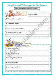 negative and interrogative sentences esl worksheet by malvarosa