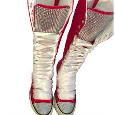 Black And Pink Knee High Converse Women S Knee High Lace Up Bling Converse All Star Sneakers Shoes Cheerleader Wedding Prom Bling Converse Star Sneakers Knee High Sneakers