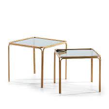 Our coffee tables come in a variety of shapes and styles, adding the finishing touch to any living room. Set 2 Side Table 51x51x47 46x46x41 Smoked Glass Metal Golden