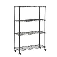 Sandusky Black 4 Tier Rolling Steel Wire Shelving Unit 36 In W X 54 In H X 14 In D Mws361454 The Home Depot Wire Shelving Units Shelving Unit Wire Shelving