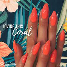 Pin By Chloe Thompson On Hammer And Nail Bright Coral Nails Neon Coral Nails Trendy Nails