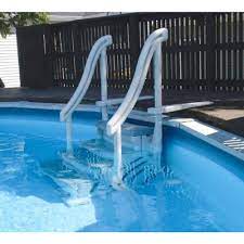 Confer Plastics 4 Step Entry Steps For Above Ground Swimming Pool With 3 Sand Weights 3 X 200888 The Home Depot Above Ground Pool Steps Pool Steps Backyard Pool Landscaping