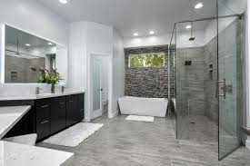 Extra Large Master Bath Remodel With Freestanding Tub Oversized Shower Ceramic Tile Dark Shaker Cabinets Q Master Bath Remodel Large Bathrooms Bath Remodel