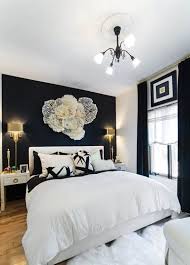 Refined Black And White Bedroom With A Statement Wall Blue Master Bedroom Beige Bedroom Decor Master Bedrooms Decor