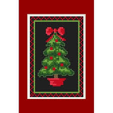 Choinka na polanie uśmiecha się do słońca. Printed Cross Stitch Pattern Christmas Card Glowing Christmas Tree Coricamo