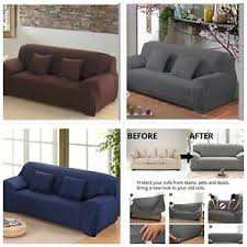 Como colocar una funda de lazos para su sofa. Sofa Abdeckungen Fit Stretch Protector Soft Couch Husse Uberwurf Grau Marine Mit Hemdeinsatze Ebay